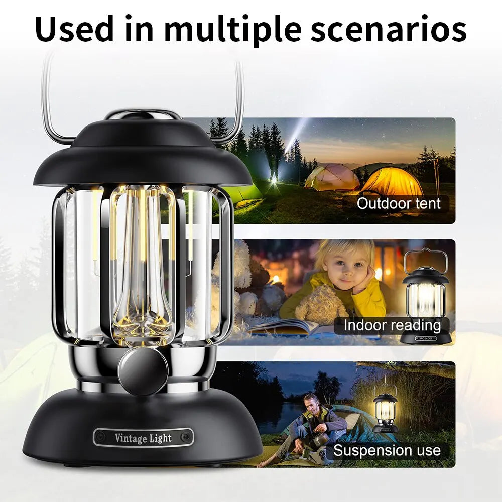 Lanterne de Camping Portable USB Rechargeable – Lampe LED Rétro Étanche pour Pêche, Randonnée, Tente, Lumière d'Urgence - BLACKBEARD OUTDOOR INDUSTRIES