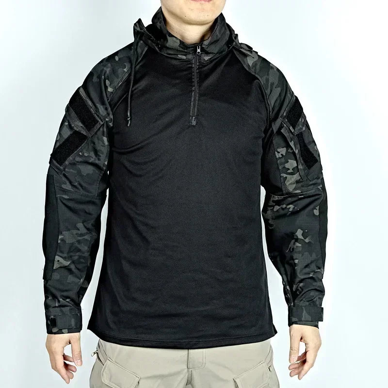 Chemise tactique unisexe manches longues – T-shirt respirant à capuche camouflage pour chasse, entraînement et paintball - BLACKBEARD OUTDOOR INDUSTRIES