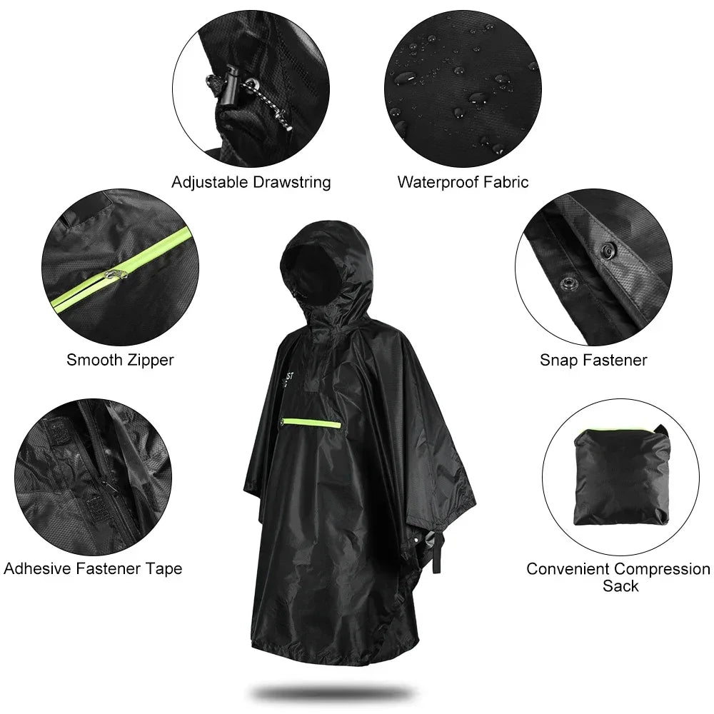 Poncho de Pluie avec Réflecteur - Imperméable Unisexe pour Vélo, Randonnée et Activités de Plein Air (Cape de Pluie, Capuche, Bande Réfléchissante) BLACKBEARD OUTDOOR INDUSTRIES
