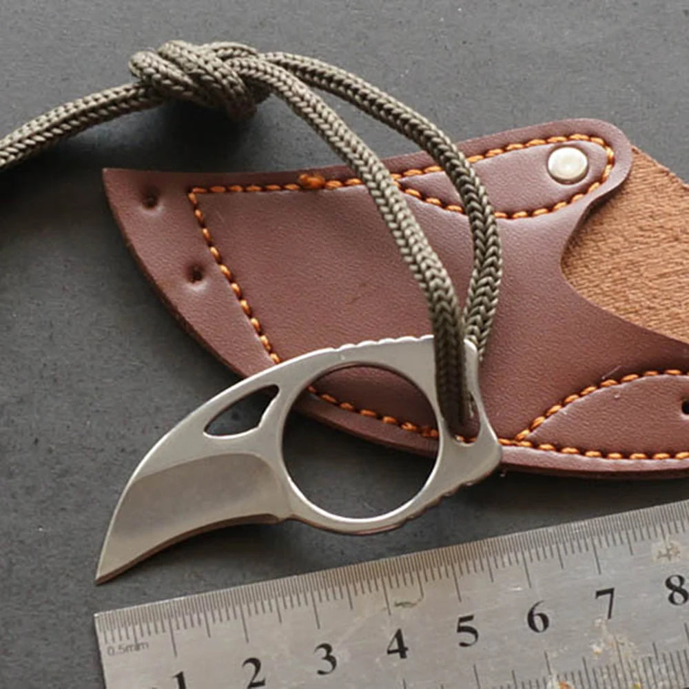 Couteau de Survie avec Anneau de Doigt, Mini Couteau Poche avec Étui en Cuir - Outil EDC Multifonction pour Camping, Randonnée et Aventure - BLACKBEARD OUTDOOR INDUSTRIES