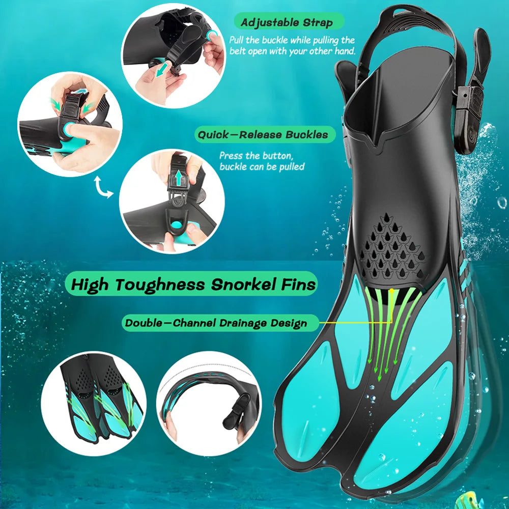 Palmes de Plongée Réglables Adulte – Fins Courtes en Silicone Ouvertes au Talon, Natation, Snorkeling, Voyage - BLACKBEARD OUTDOOR INDUSTRIES
