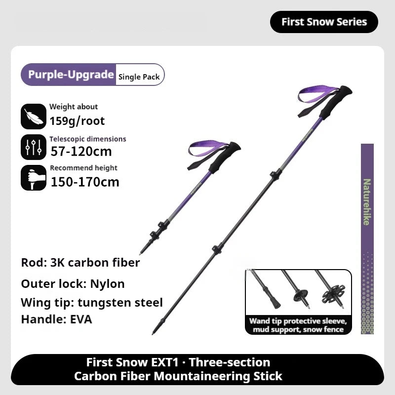 Naturehike Bâton de Randonnée 3 Sections – Fibre de Carbone 3K Ultraléger, Réglable, Pointe Tungstène – Modèle EXT1 - BLACKBEARD OUTDOOR INDUSTRIES
