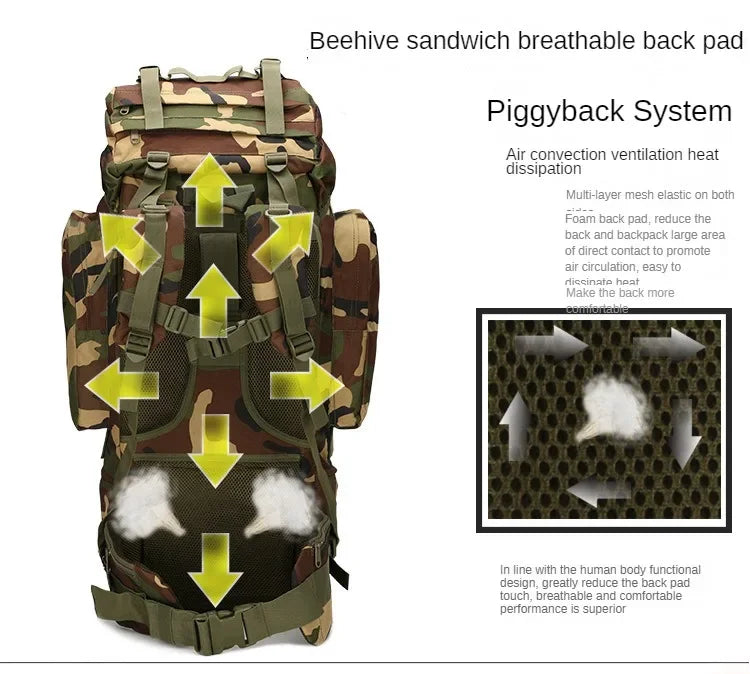 Sac à Dos de Randonnée 70L Imperméable avec Housse de Pluie – Grand Sac de Camping et Escalade - BLACKBEARD OUTDOOR INDUSTRIES