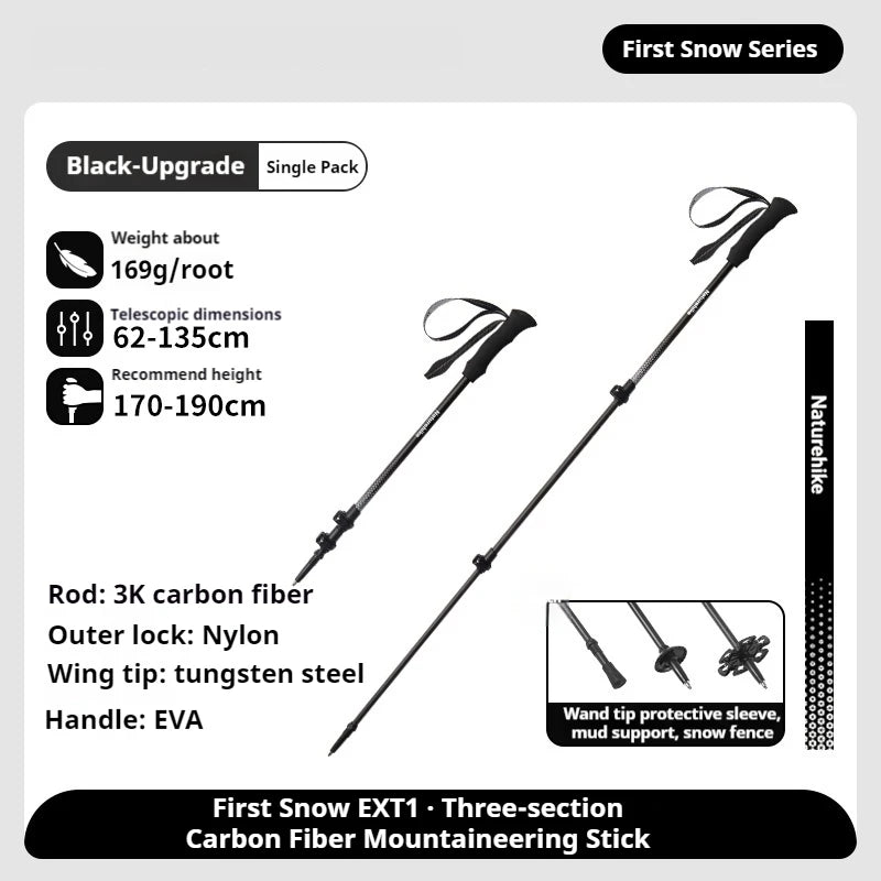 Naturehike Bâton de Randonnée 3 Sections – Fibre de Carbone 3K Ultraléger, Réglable, Pointe Tungstène – Modèle EXT1 - BLACKBEARD OUTDOOR INDUSTRIES