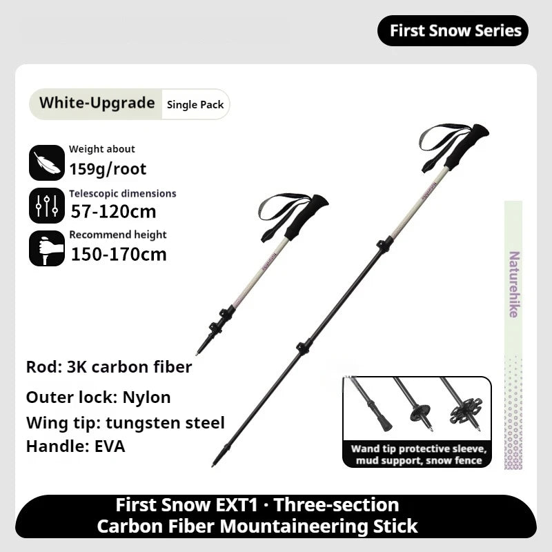 Naturehike Bâton de Randonnée 3 Sections – Fibre de Carbone 3K Ultraléger, Réglable, Pointe Tungstène – Modèle EXT1 - BLACKBEARD OUTDOOR INDUSTRIES