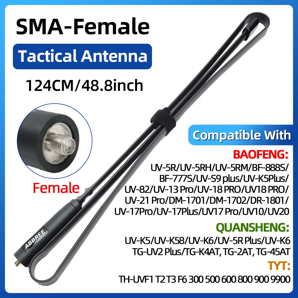 Antenne Tactique Pliable ABBREE CS – Dual Band VHF/UHF 144/430 MHz – SMA-Femelle - BLACKBEARD OUTDOOR INDUSTRIES