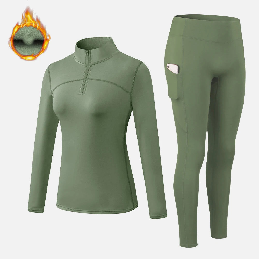 Ensemble de Sous-Vêtements Thermiques pour Femmes – T-Shirt à Col Montant et legging en Polyester et Spandex, Séchage Rapide, Chaud et Respirant - BLACKBEARD OUTDOOR INDUSTRIES