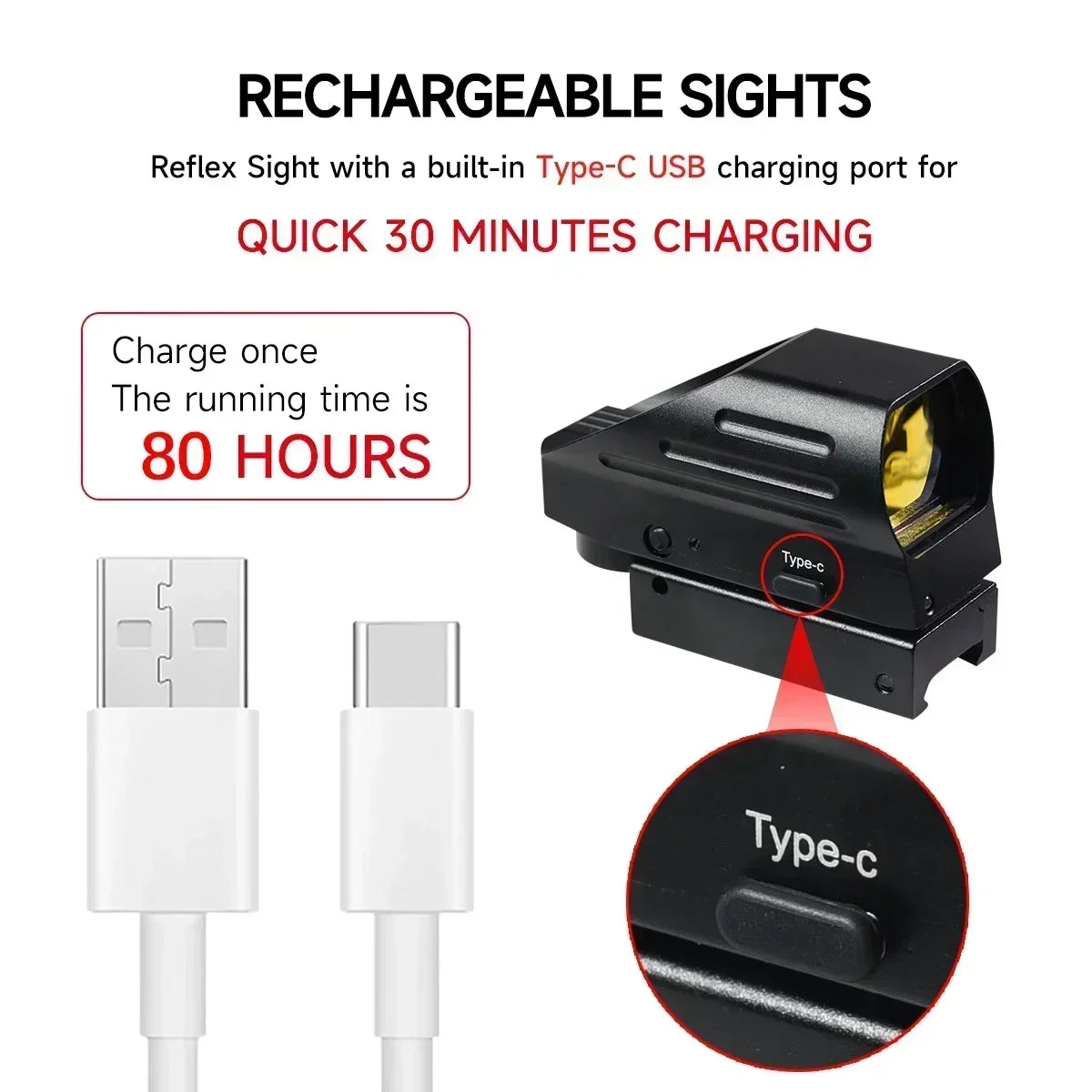 HD103 Red Dot Sight Rechargeable USB Type-C – 4 Réticules – Lunette de Visée Tactique pour Rail 20 mm - BLACKBEARD OUTDOOR INDUSTRIES