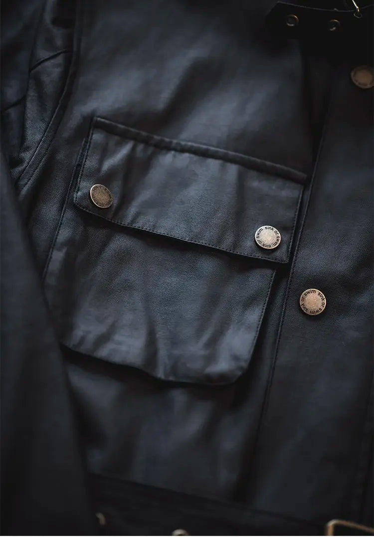 Men's Cargo Safari Oil Wax Jacket Waterproof England Casual Autumn Outwear Multi Pocket Corduroy Collar Wear Resistant Jackets BLACKBEARD OUTDOOR INDUSTRIES