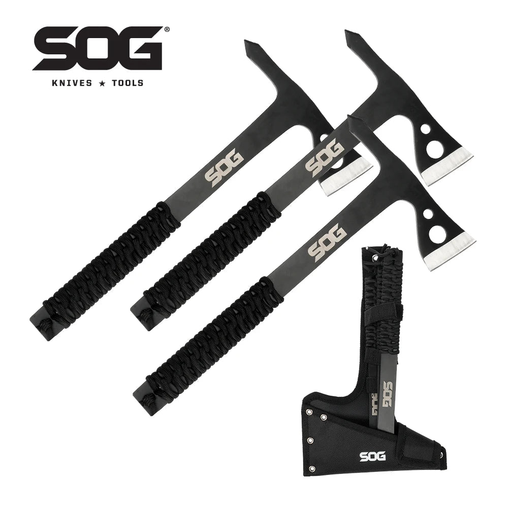 Lot de 3 Haches de Survie Polyvalentes SOG – Haches Monoblocs en Acier avec Étui, Outils à Main pour Camping et Bûcheronnage (Modèle TH1001-CP) - BLACKBEARD OUTDOOR INDUSTRIES
