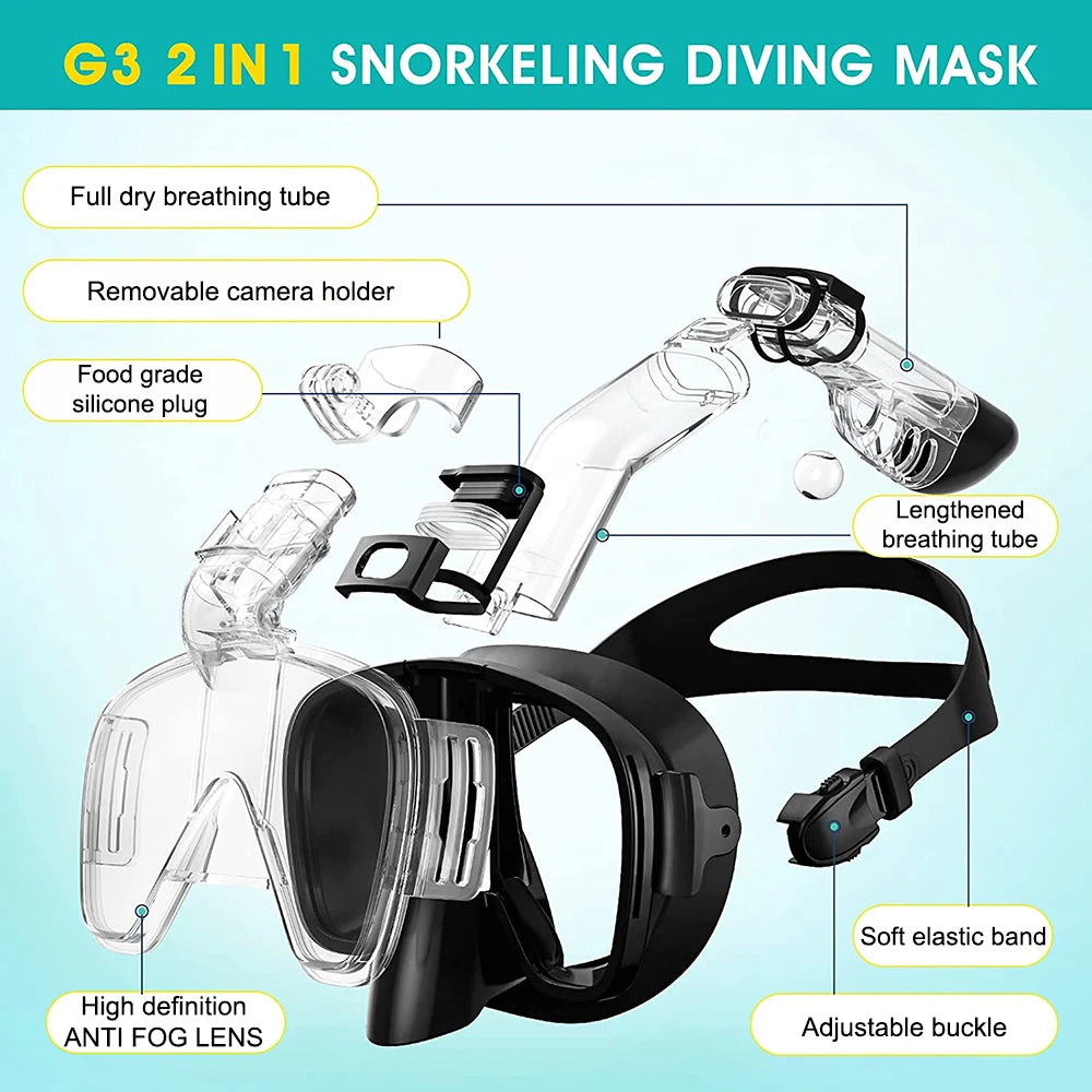 Masque de Plongée Demi-Visage avec Tuba pour Enfants et Adultes – Anti-Buée, Étanche, Respirabilité Sécurisée - BLACKBEARD OUTDOOR INDUSTRIES