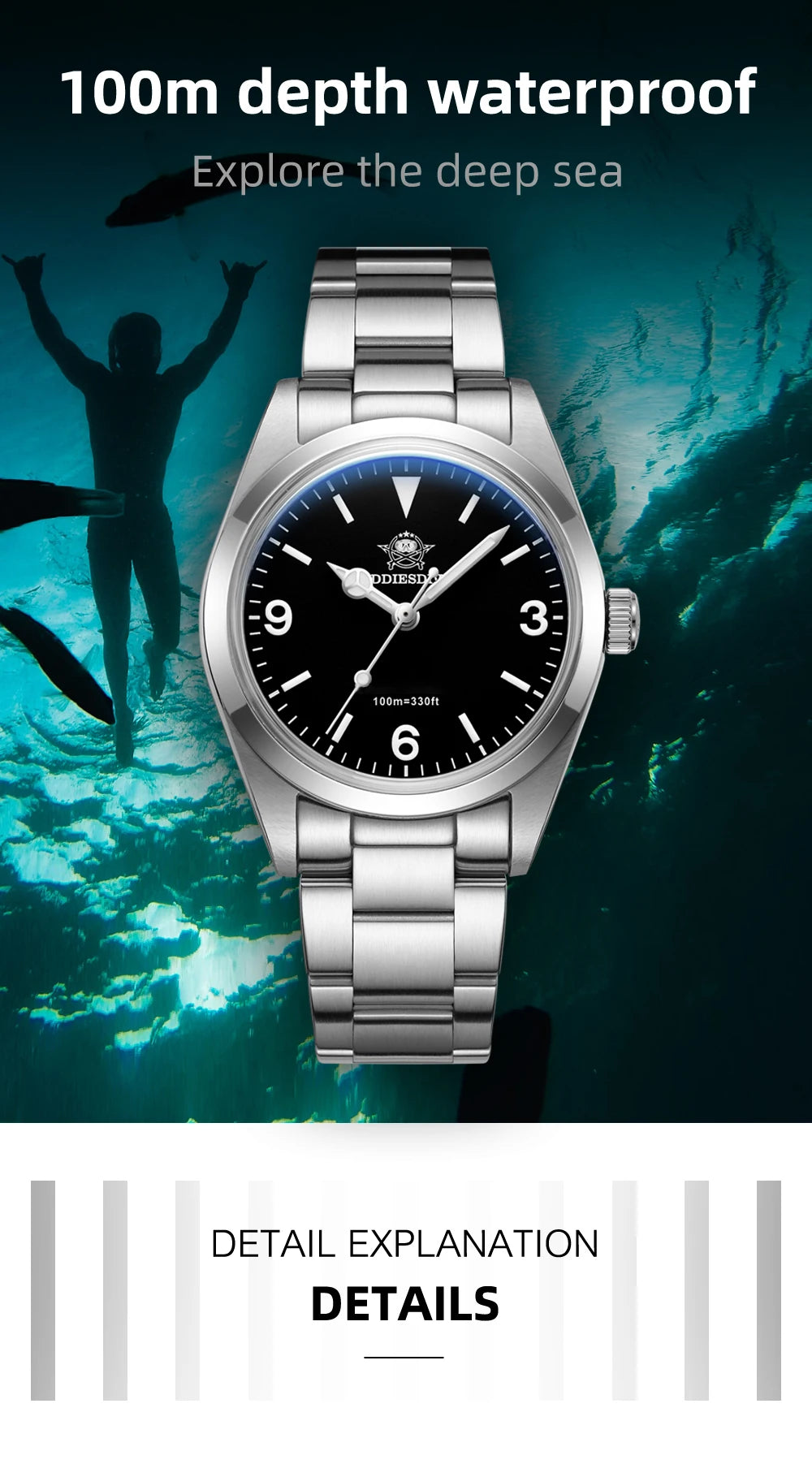 Montre Homme ADDIESDIVE AD2023-1 – Quartz Japonais VH31 – Étanche 100M – Verre Saphir Bulle – Style Business/Diver - BLACKBEARD OUTDOOR INDUSTRIES