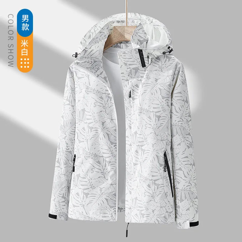 Veste de Sport pour Femme avec Imprimé Feuilles – Veste Outdoor Déperlant, Imperméable et Coupe-Vent avec Capuche Détachable – Idéale pour la Randonnée et les Activités de Loisirs - BLACKBEARD OUTDOOR INDUSTRIES