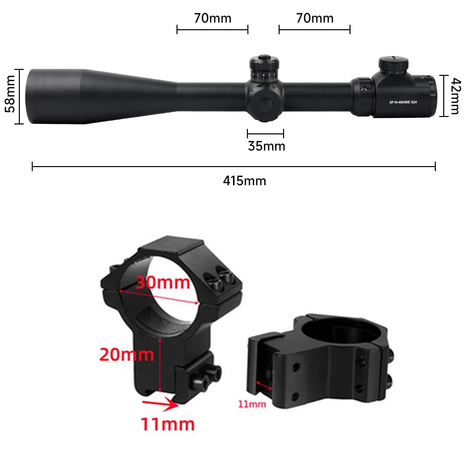 Lunette de Visée Tactique SFP 4-16X44 / 6-24X50 / 10-40X50 avec Réticule Illuminé Rouge & Vert, Réglage Parallaxe - BLACKBEARD OUTDOOR INDUSTRIES