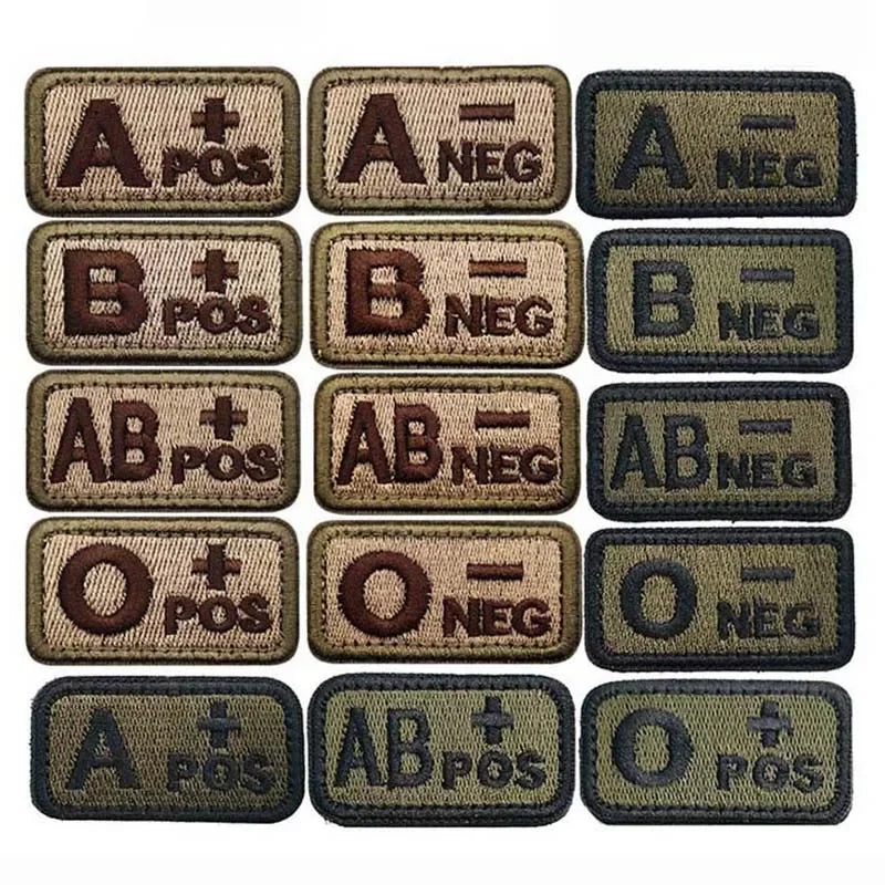 Écusson Groupe Sanguin 2,5 × 5 cm – Patch Tactique Brodé avec Velcro A/B/AB/O Pos-Neg - BLACKBEARD OUTDOOR INDUSTRIES