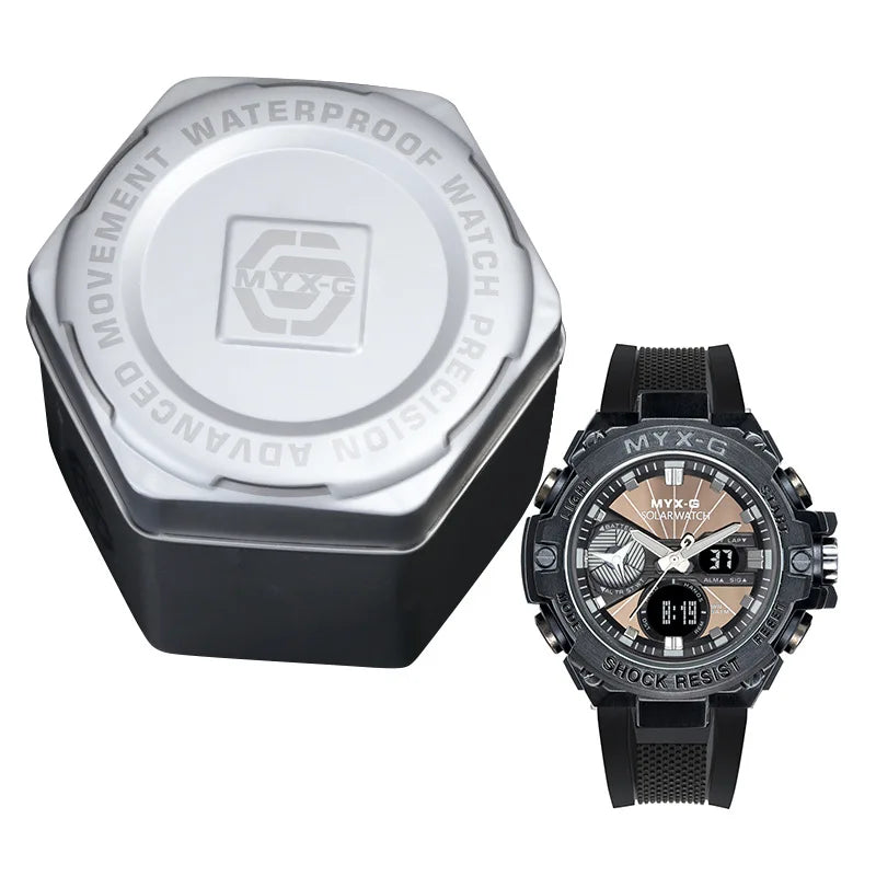 Montre Homme Énergie Solaire STRYVE – Style Acier Inoxydable – Double Affichage Analogique & Digital – Multifonction – Étanche 50M - BLACKBEARD OUTDOOR INDUSTRIES