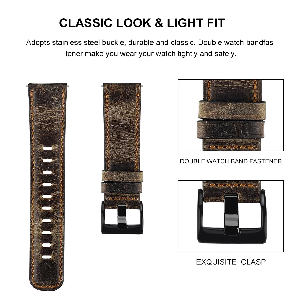 Bracelet en Cuir Rétro pour Montres Samsung Galaxy, Huawei, Amazfit et Plus - 20mm / 22mm BLACKBEARD OUTDOOR INDUSTRIES