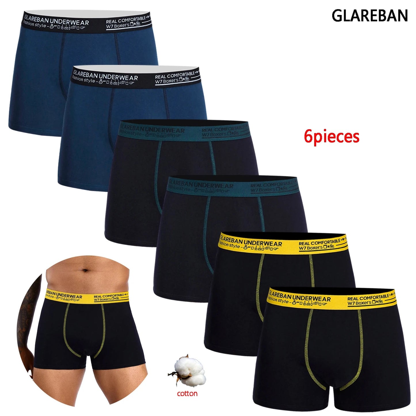 Pack de 6 Boxers Noirs pour Hommes - Sous-vêtements Doux et Respirants BLACKBEARD OUTDOOR INDUSTRIES