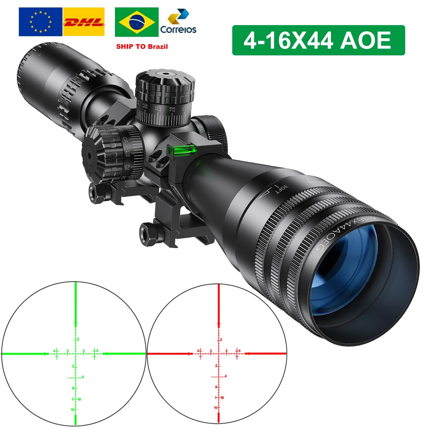 Lunette de Visée Tactique 4-16x44 AOE — Réticule Rouge & Vert Illuminé, Optique de Précision pour Chasse et Airsoft - BLACKBEARD OUTDOOR INDUSTRIES