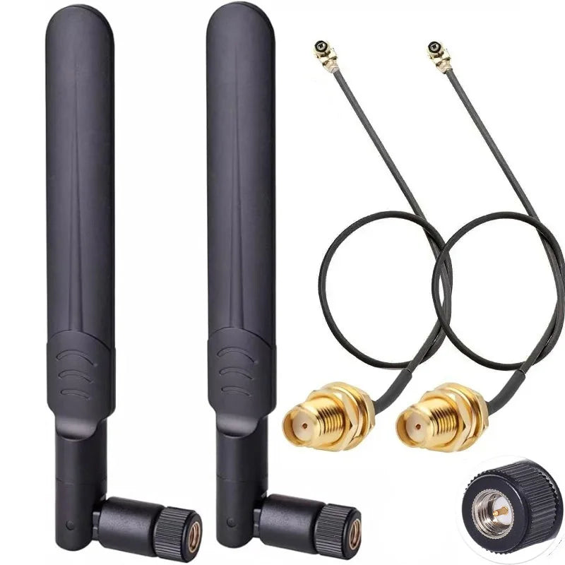 Antenne WiFi 2 x 8dBi Dual Band 2.4GHz 5.8GHz avec 2 x 15CM Câble Pigtail I-P-E-X-1 à RP-SMA Femelle pour Routeur Sans Fil - BLACKBEARD OUTDOOR INDUSTRIES