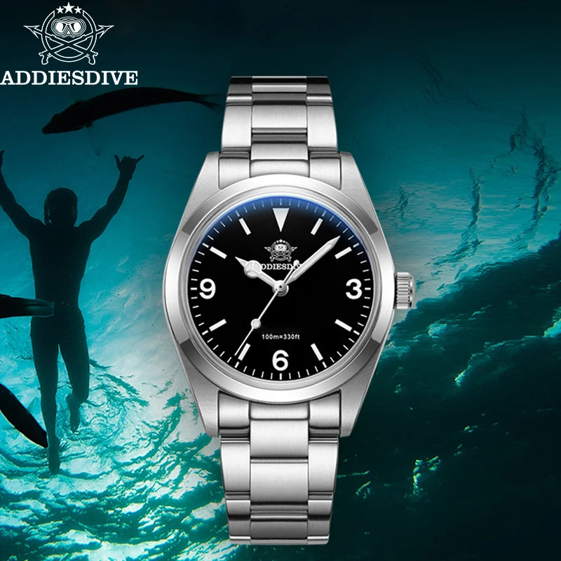 Montre Homme ADDIESDIVE AD2023-1 – Quartz Japonais VH31 – Étanche 100M – Verre Saphir Bulle – Style Business/Diver - BLACKBEARD OUTDOOR INDUSTRIES