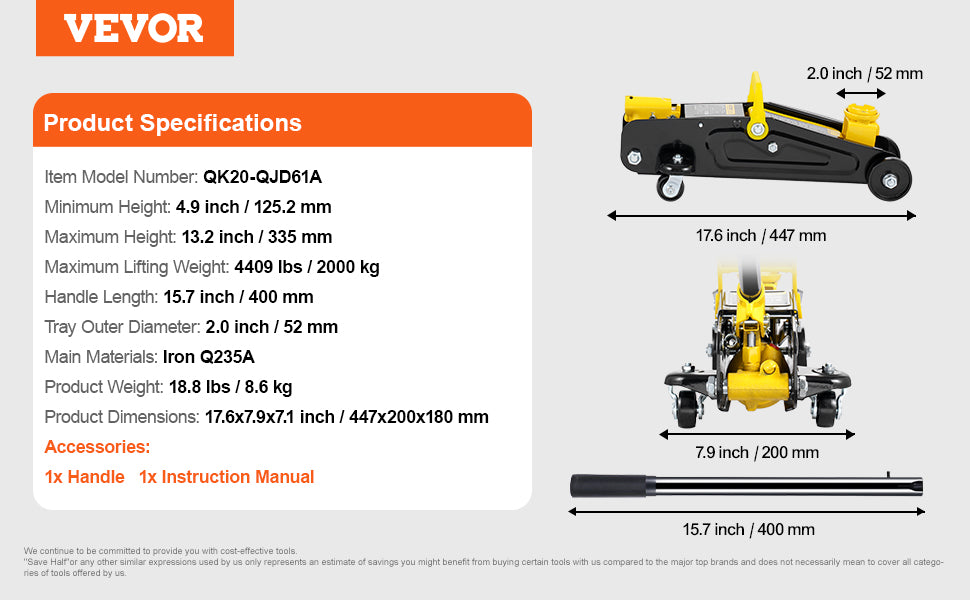 Cric Hydraulique Bas Profil 2 Tonnes VEVOR – Double Pompe à Piston | Lève-Véhicule Haute Performance - BLACKBEARD OUTDOOR INDUSTRIES