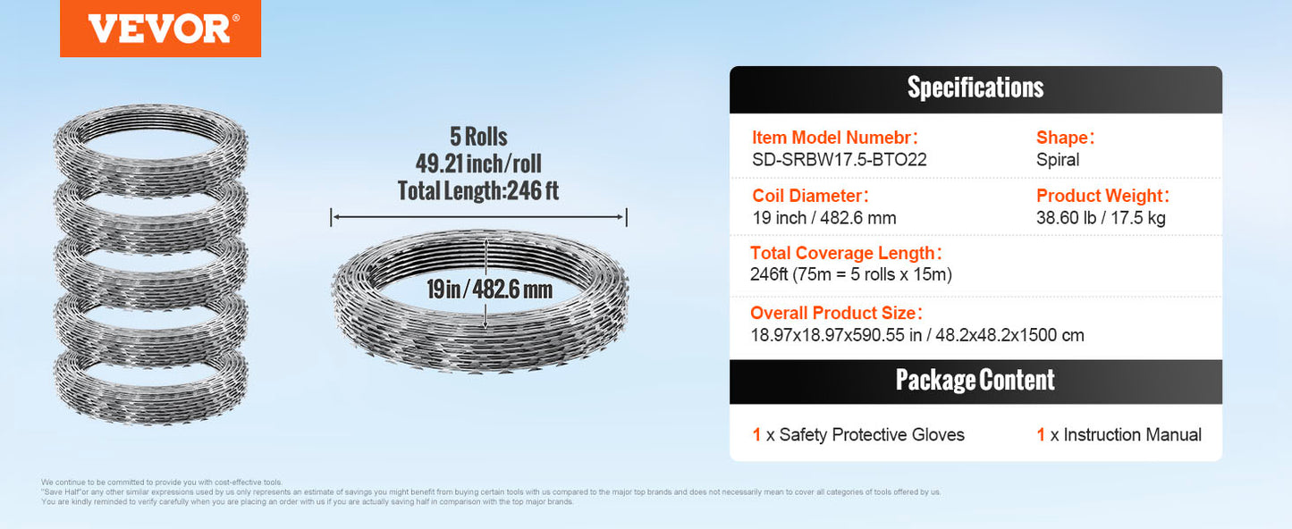 VEVOR Razor Wire – Rouleaux de Fil Barbelé Lames Doubles Spirales Galvanisé pour Clôture et Sécurité Extérieure - BLACKBEARD OUTDOOR INDUSTRIES