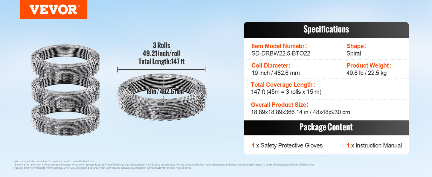 VEVOR Razor Wire – Rouleaux de Fil Barbelé Lames Doubles Spirales Galvanisé pour Clôture et Sécurité Extérieure - BLACKBEARD OUTDOOR INDUSTRIES