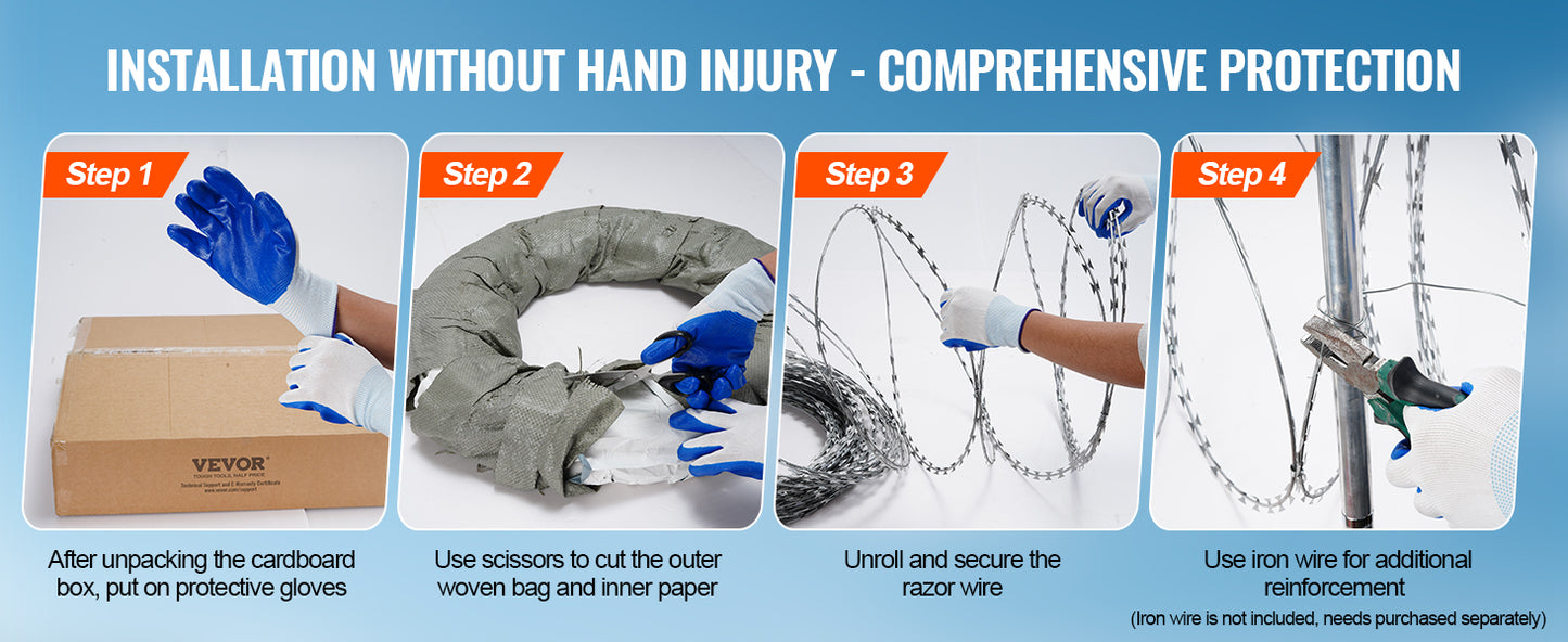VEVOR Razor Wire – Rouleaux de Fil Barbelé Lames Doubles Spirales Galvanisé pour Clôture et Sécurité Extérieure - BLACKBEARD OUTDOOR INDUSTRIES