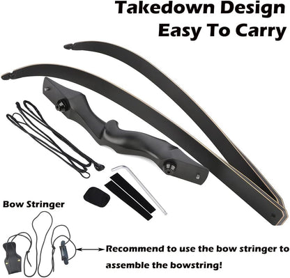 60 Inch Archery Takedown Recurve Bow F171A for Adults/Youth 30-60Lbs American Hunting Bow Magnesium Alloy Metal  Right Handed BLACKBEARD OUTDOOR INDUSTRIES