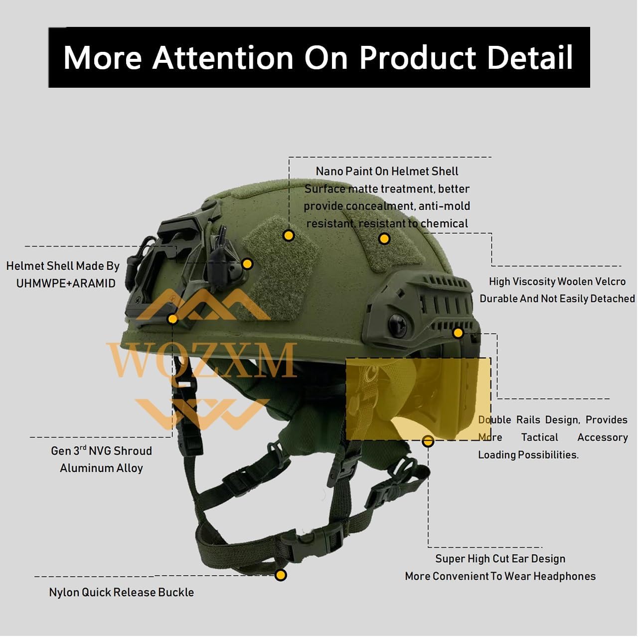 WQZXM Casque Pare-balles Fast SF Style NIJ Niveau IV Coupe Haute Fast 7,62 * 51MM Casques Tactiques Militaires(Tan,L)