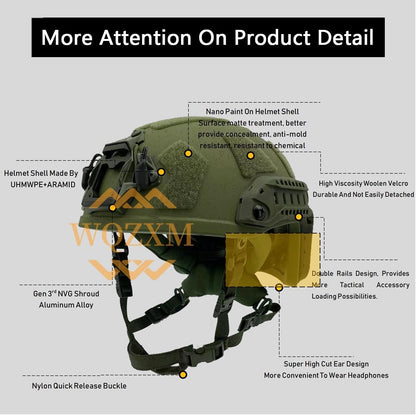 WQZXM Casque Pare-balles Fast SF Style NIJ Niveau IV Coupe Haute Fast 7,62 * 51MM Casques Tactiques Militaires(Tan,L)