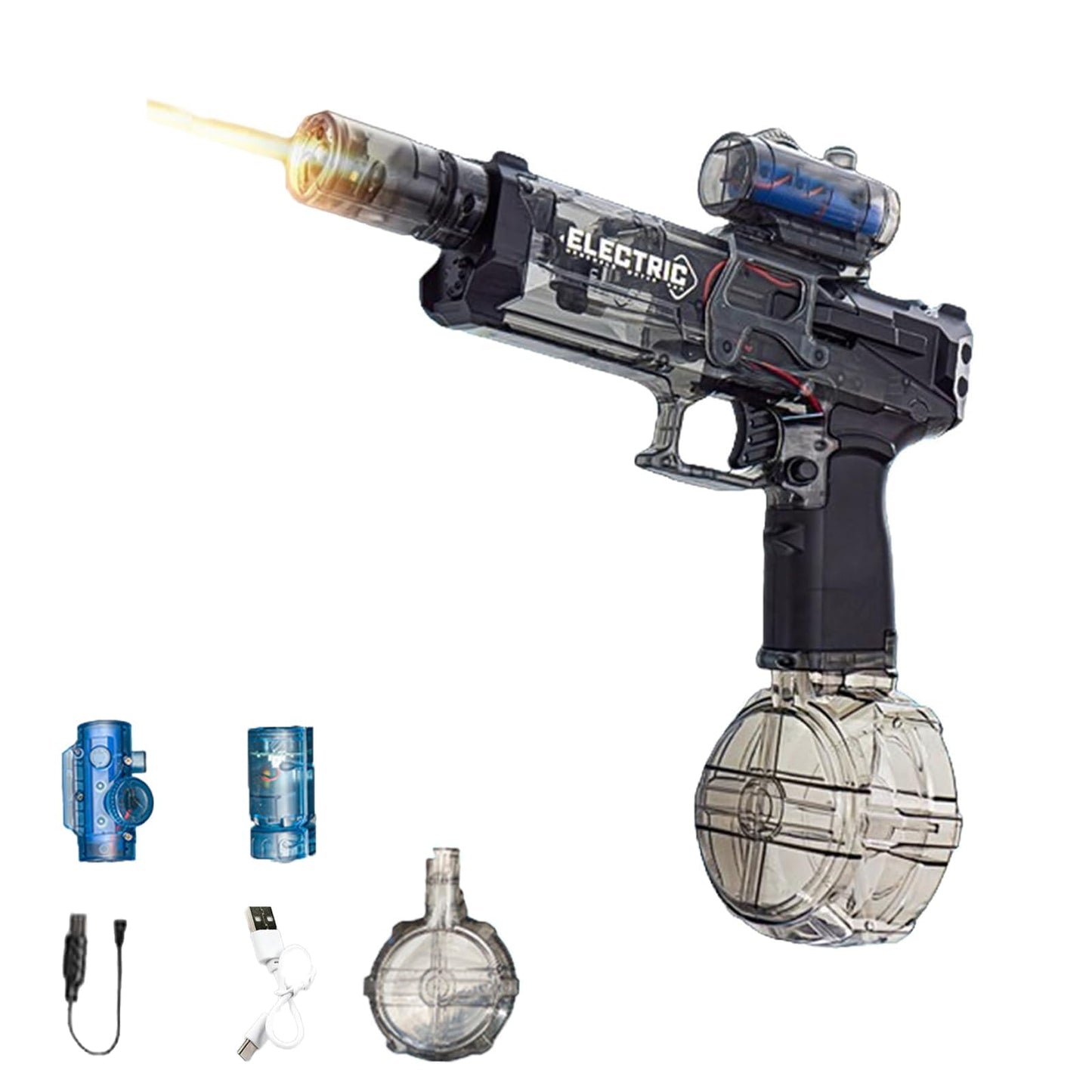 Pistolet à Eau électrique Anti-Fuite, Jouet de Plage pour Adultes, Pistolet à Eau électrique Longue portée avec lumière (Black)