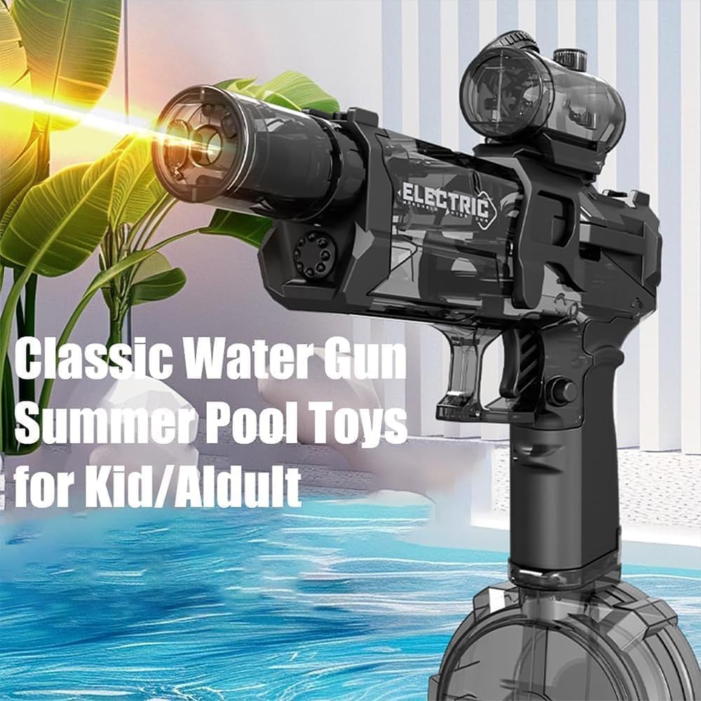 Pistolet à Eau électrique Anti-Fuite, Jouet de Plage pour Adultes, Pistolet à Eau électrique Longue portée avec lumière (Black)