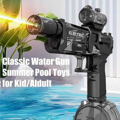 Pistolet à Eau électrique Anti-Fuite, Jouet de Plage pour Adultes, Pistolet à Eau électrique Longue portée avec lumière (Black)