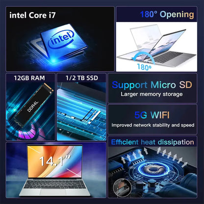 BIOSSANCE 2025 Laptop 14.1" FHD IPS | Intel Core i7-7500U | 12GB RAM DDR4 | 1TB SSD | Windows 11 - BLACKBEARD OUTDOOR INDUSTRIES