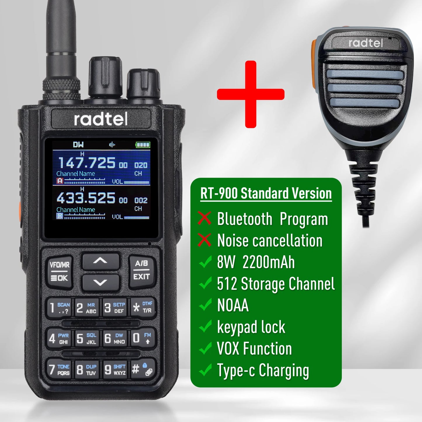 Talkie-Walkie Radtel RT-900 Ham Radio Full Band 8W – 256 Canaux, Air Band, Programmation Bluetooth (Optionnelle) - BLACKBEARD OUTDOOR INDUSTRIES