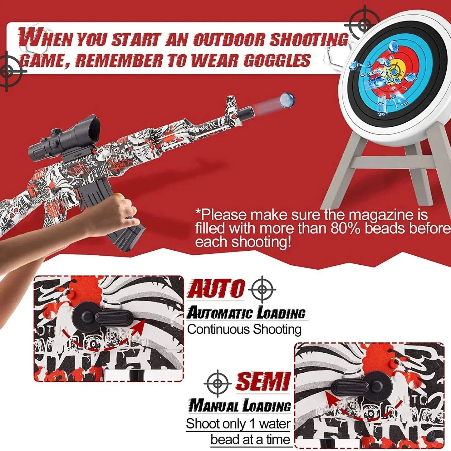 Fusil Jouet AK47 Électrique – Lanceur de Billes d’Eau – Mode Automatique & Manuel – Jeu de Tir en Plein Air Ma boutique