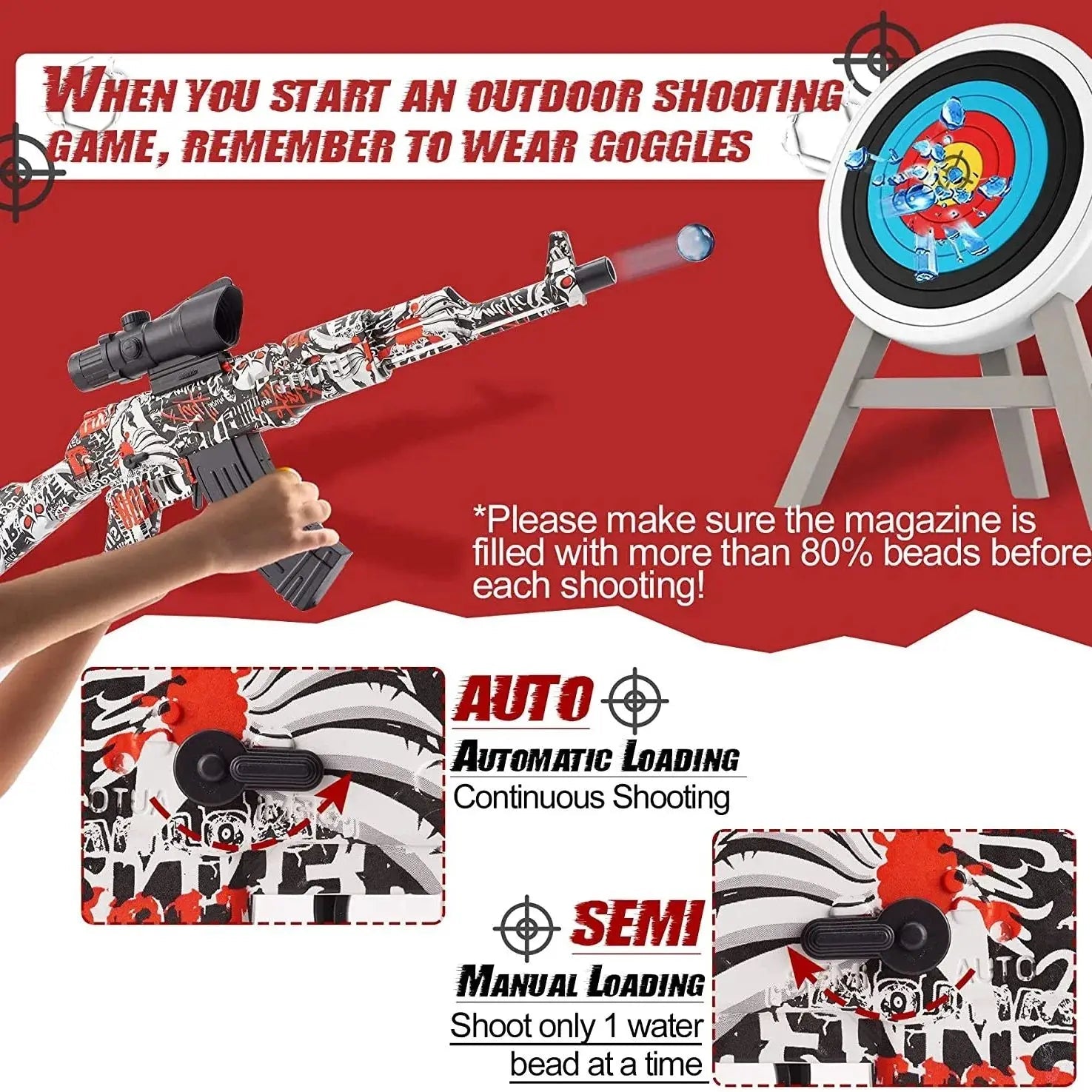 Fusil Jouet AK47 Électrique – Lanceur de Billes d’Eau – Mode Automatique & Manuel – Jeu de Tir en Plein Air Ma boutique
