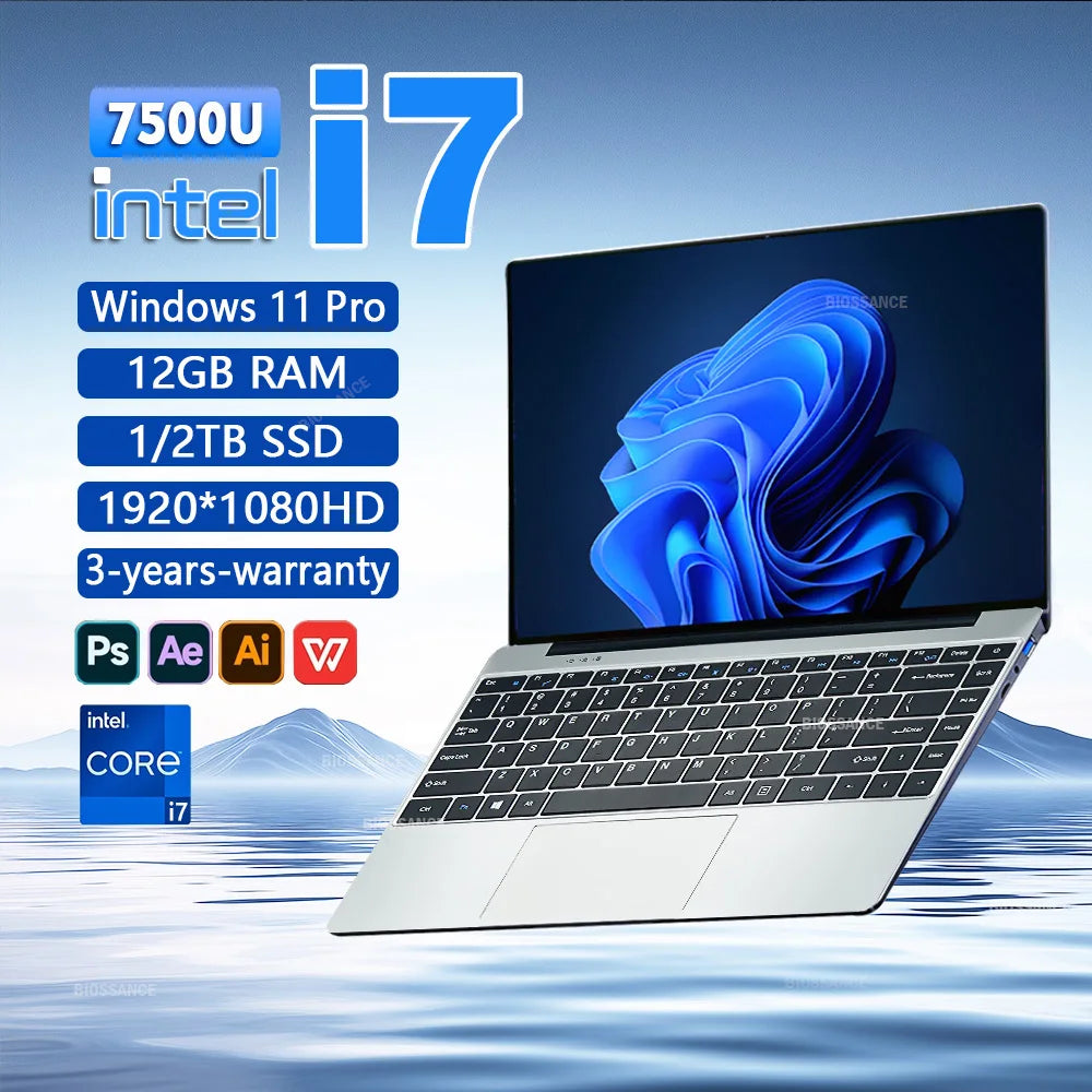 BIOSSANCE 2025 Laptop 14.1" FHD IPS | Intel Core i7-7500U | 12GB RAM DDR4 | 1TB SSD | Windows 11 - BLACKBEARD OUTDOOR INDUSTRIES