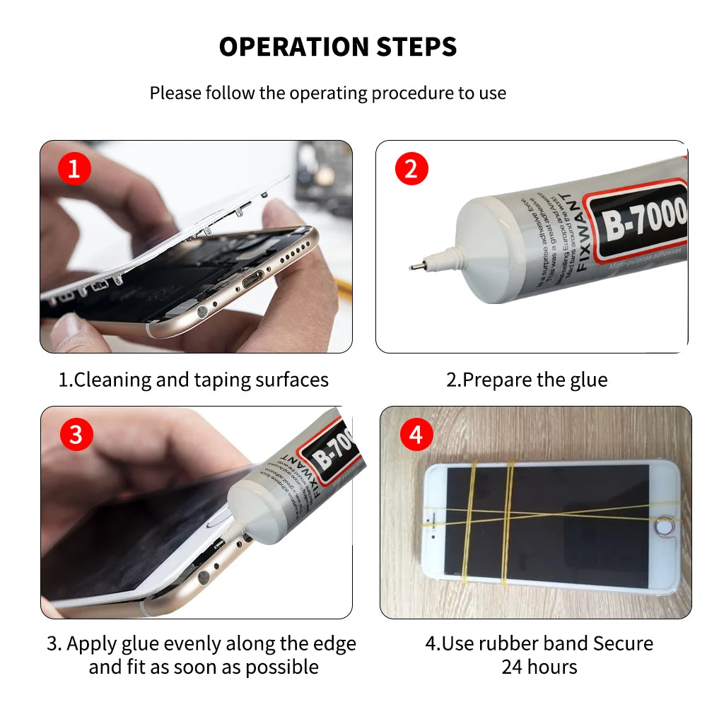 Colle B-7000 - Adhesif Universel Transparent pour Réparation d'Écran de Téléphone - Disponible en 15ML, 25ML, 50ML, 110ML avec Applicateur de Précision BLACKBEARD OUTDOOR INDUSTRIES