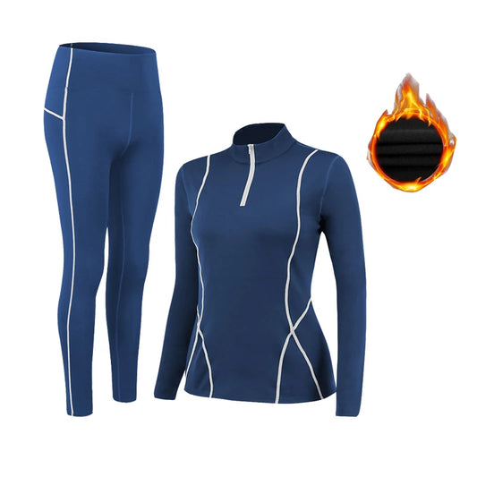 Ensemble de Sous-Vêtements Thermiques pour Femmes – T-Shirt à Col Montant et legging en Polyester et Spandex, Séchage Rapide, Chaud et Respirant - BLACKBEARD OUTDOOR INDUSTRIES