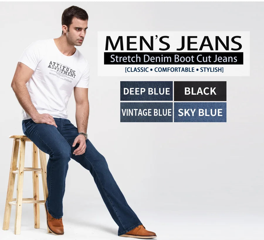 Jean Homme Bootcut Légèrement Évasé Slim Fit – Pantalon en Denim Stretch Classique, Bleu ou Noir, Tendance Designer BLACKBEARD OUTDOOR INDUSTRIES