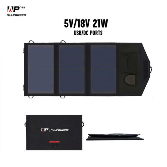 Chargeur Solaire Portable ALLPOWERS 21W 18V 5V - Panneau Solaire Repliable pour Chargeur de Portable, Tablette, Ordinateur Portable - BLACKBEARD OUTDOOR INDUSTRIES
