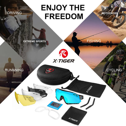 X-TIGER Lunettes de Cyclisme 5 Verres – UV400, Polarisées – Pour Vélo, Running, Pêche & Sports Extérieurs - BLACKBEARD OUTDOOR INDUSTRIES