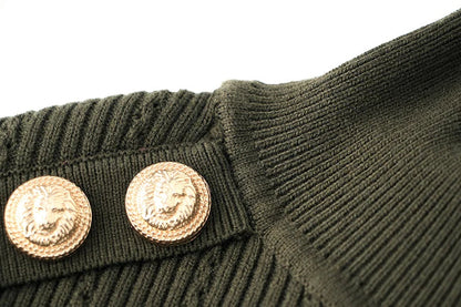 Pull en Laine Mélangée à Col Roulé Femme - Vert Armée, Épaules Padding, Casual, Tricoté pour l'Hiver BLACKBEARD OUTDOOR INDUSTRIES