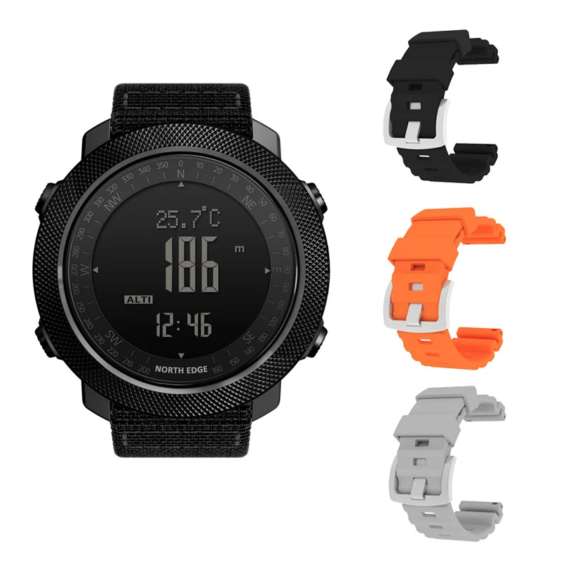 NORTH EDGE APACHE 3 Montre Digitale Sportive pour Homme - Altimètre, Baromètre, Boussole, Thermomètre, Résistante à l'Eau 50m BLACKBEARD OUTDOOR INDUSTRIES