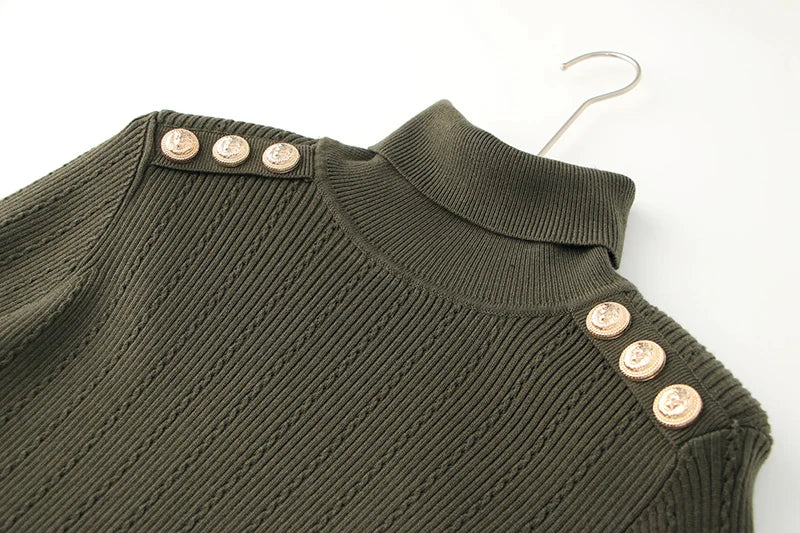 Pull en Laine Mélangée à Col Roulé Femme - Vert Armée, Épaules Padding, Casual, Tricoté pour l'Hiver BLACKBEARD OUTDOOR INDUSTRIES