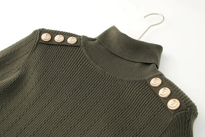 Pull en Laine Mélangée à Col Roulé Femme - Vert Armée, Épaules Padding, Casual, Tricoté pour l'Hiver BLACKBEARD OUTDOOR INDUSTRIES