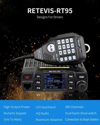 Retevis RT95 – Radio Mobile Bi-Bande VHF/UHF 25W | Transceiver Voiture, Camping, Base Station - BLACKBEARD OUTDOOR INDUSTRIES